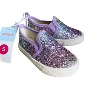 Cat & Jack Purple Glitter Slip Ons sz 5 | NWT
